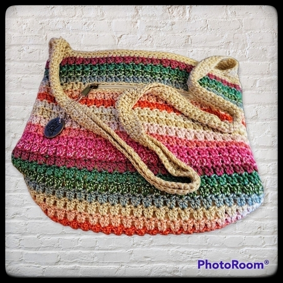 THE SAK Pastel Rainbow Crochet Crossbody Festival Beach Bag - Picture 1 of 9